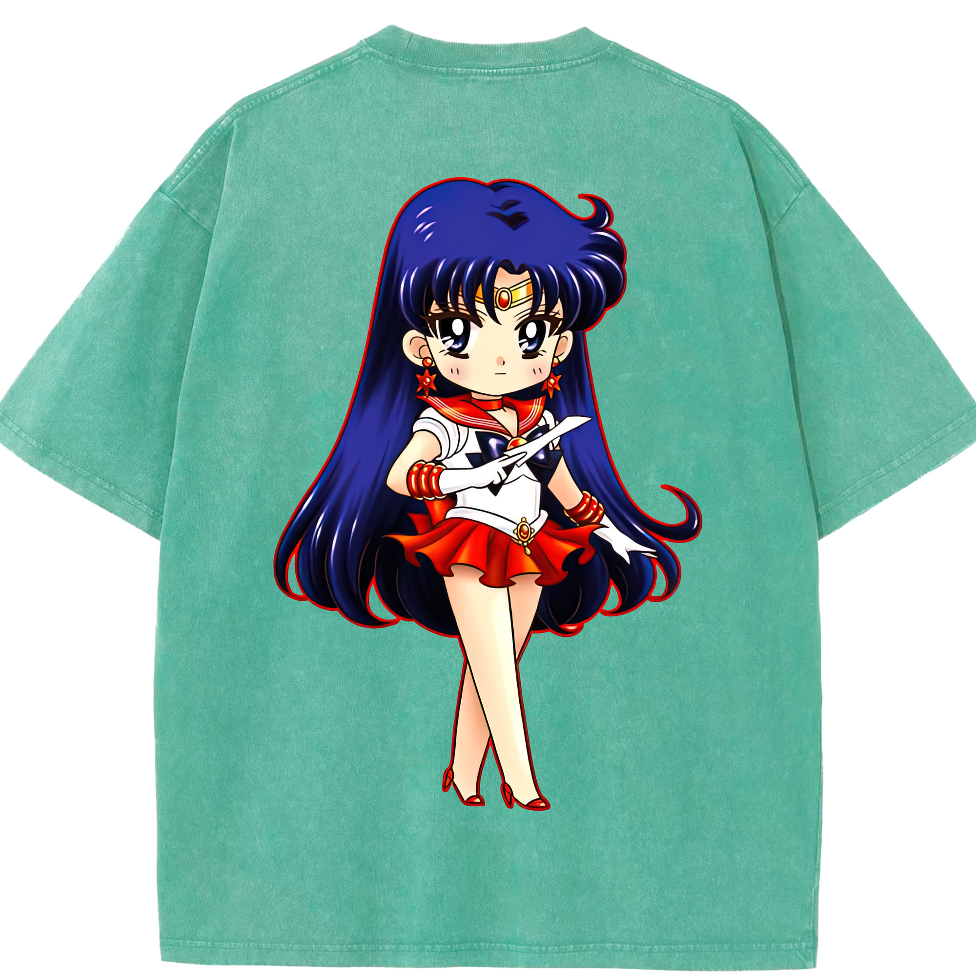 （画像用） 美少女戦士セーラームーン 火野レイ ひの レイ Sailor Moon Hino Rei （セーラーマーズ,Sailor Mars） 綿100% ヴィンテージ風 半袖Tシャツ（背面プリント）